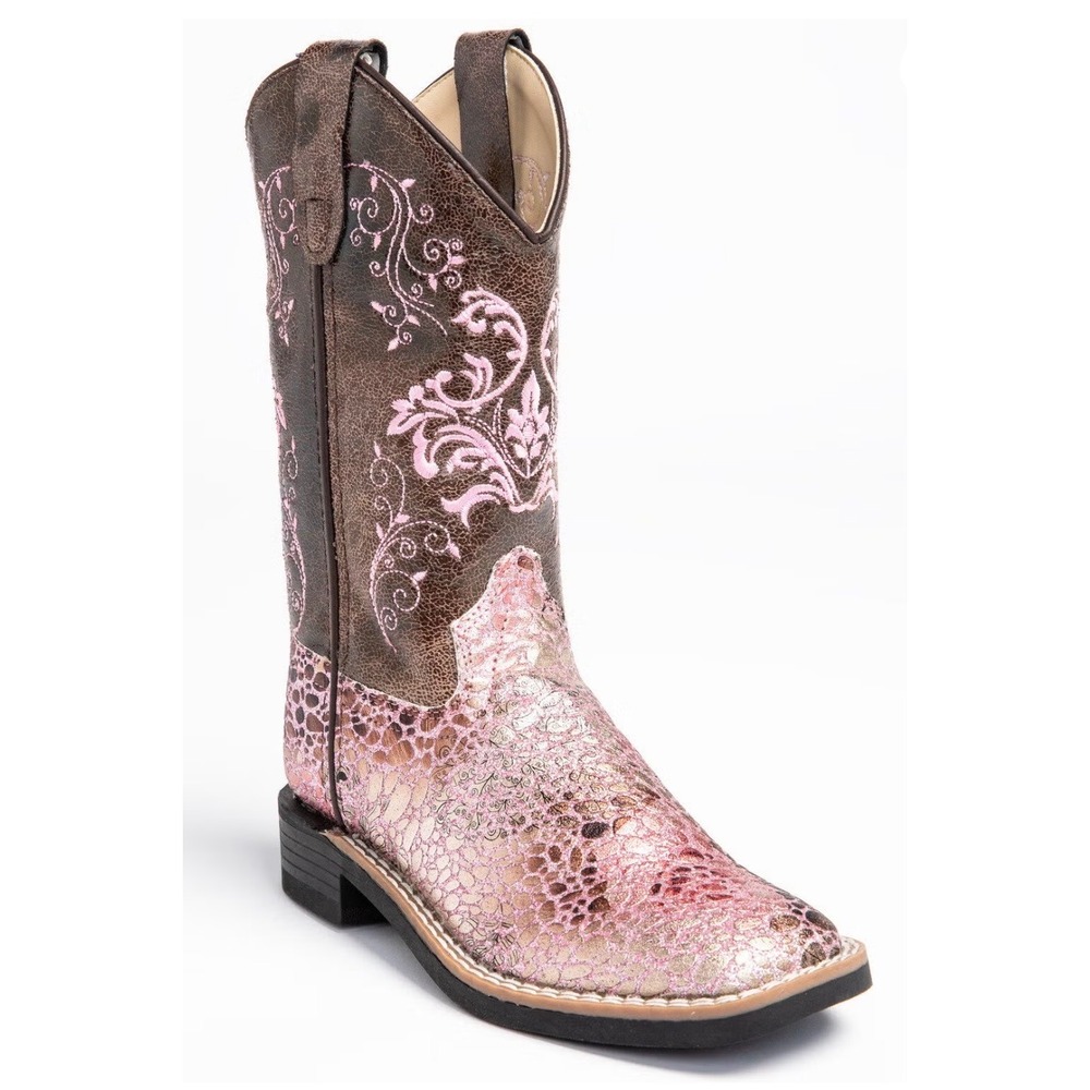 Old West Western Boots Womens 6 Brown Pink Good Metallic Snakeskin BVB9154